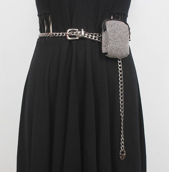 

belts women's runway fashion metal chain diamonds bag cummerbunds female dress corsets waistband decoration narrow belt r2562, Black;brown