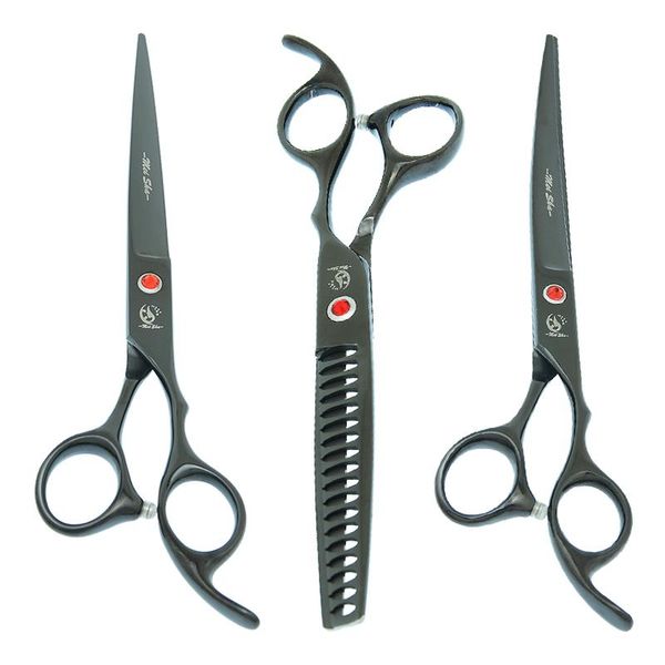 

hair scissors 7 inch black pet professional dog grooming shears set japan steel straight&thinning&curved tesoura b0027a