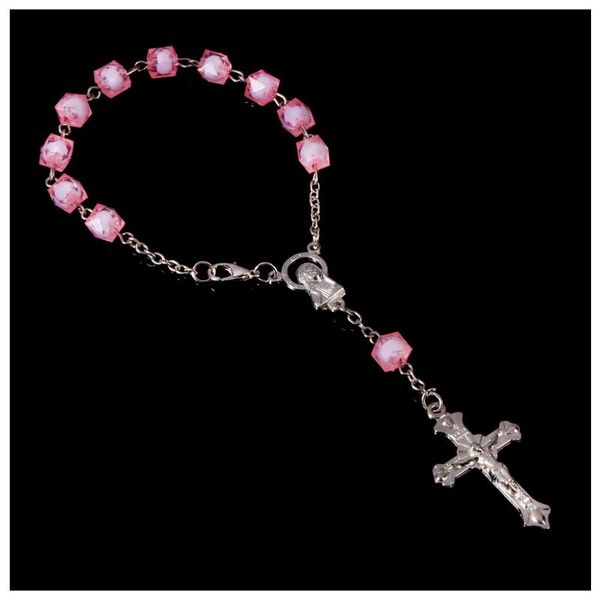 

link, chain ten years fashion cross rosary bracelet with acrylic bead, Black