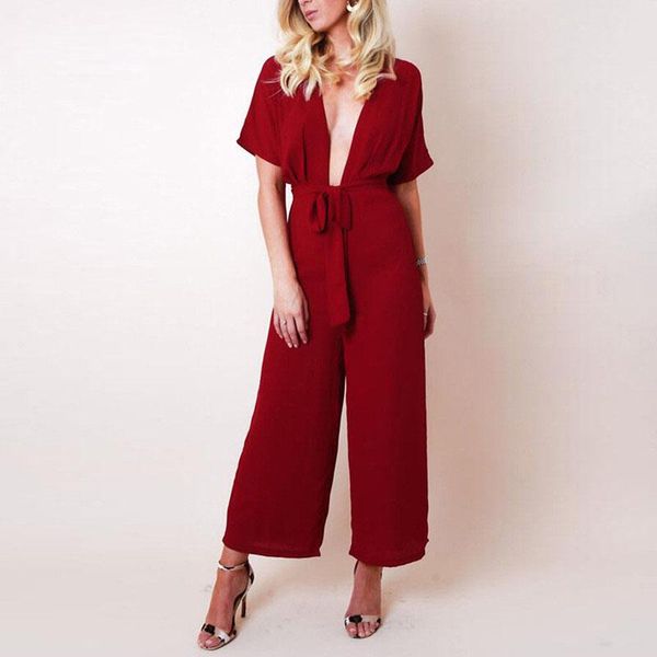 

women's jumpsuits & rompers dorvivon summer fashion elegant womens short sleeve v-neck bandage party lady overalls wide leg body mujer, Black;white