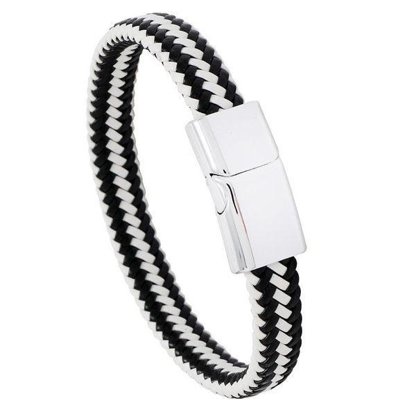 

charm bracelets men's jewelry hand-woven black and white leather bracelet simple magnet buckle imitation whole sale, Golden;silver