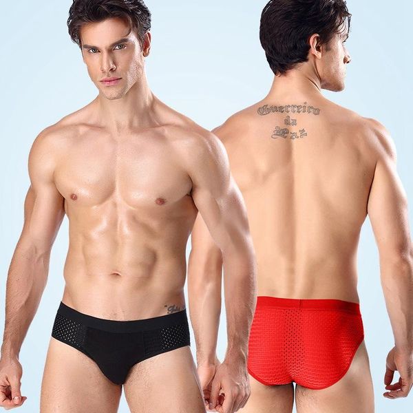 

underpants men briefs soft elastic panties modal breathable underwear mesh sports male soild color u-shaped comfortable, Black;white
