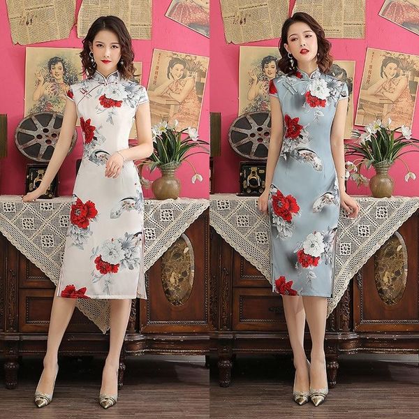 

ethnic clothing summer dress, double cheongsam, retro, improved, chinese, beautiful, long, natural cheongsam, Red