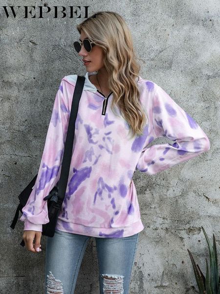 

women's hoodies & sweatshirts wepbel autumn casual long sleeve loose zip pullover fashion sweatshirt tie-dyed printed hooded, Black