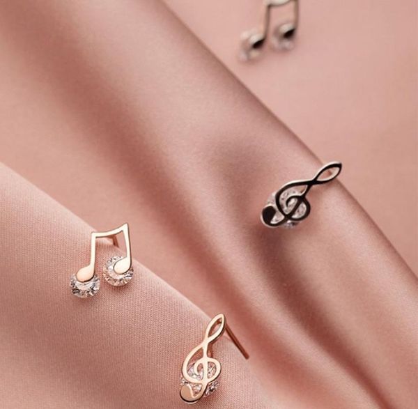 

stud zircon music note treble clef earrings, Golden;silver