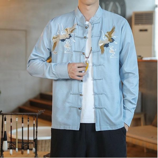 

ethnic clothing 2021 chinese style mens linen long sleeve solid traditional china hanfu shirt plus size tang suit 30467, Red