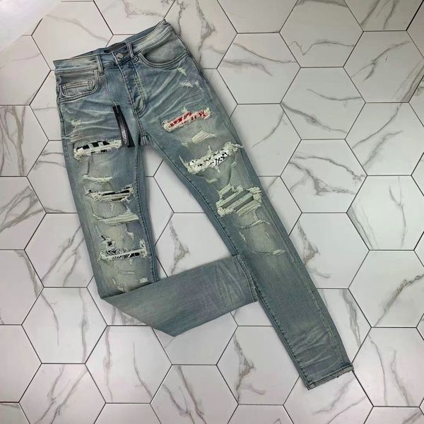 

359#men's distressed ripped skinny jeans fashion mens jeans slim motorcycle moto biker causal mens denim pants hip hop men jeans, Blue