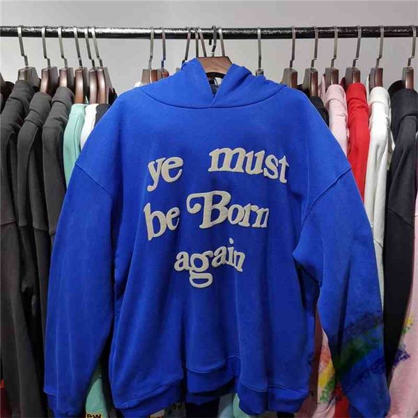 

men's hoodies & sweatshirts foam print ye shall be born again male female hoodie oversize kanye blue pullovers winter sweaters with, Black