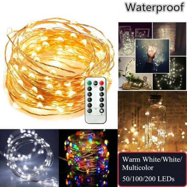 

50/100 led copper wire string lights usb battery fairy with remote 8 modes waterproof control christmas decoration strings