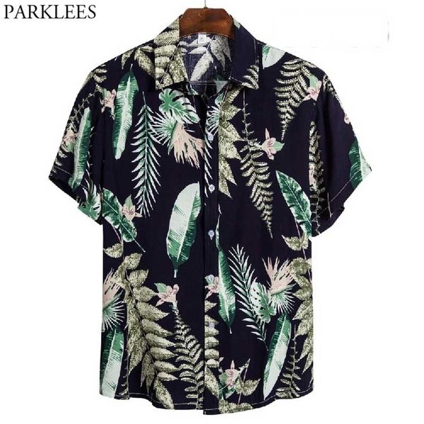 Camicia hawaiana da uomo Camicia tropicale Aloha Holiday Baeach Wear Camicia a maniche corte con risvolto stampato Abbigliamento da festa Chemise Homme 210522