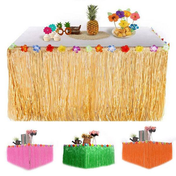 

hawaiian grass flower table skirt beach birthday party decor picnic prom with tropical style