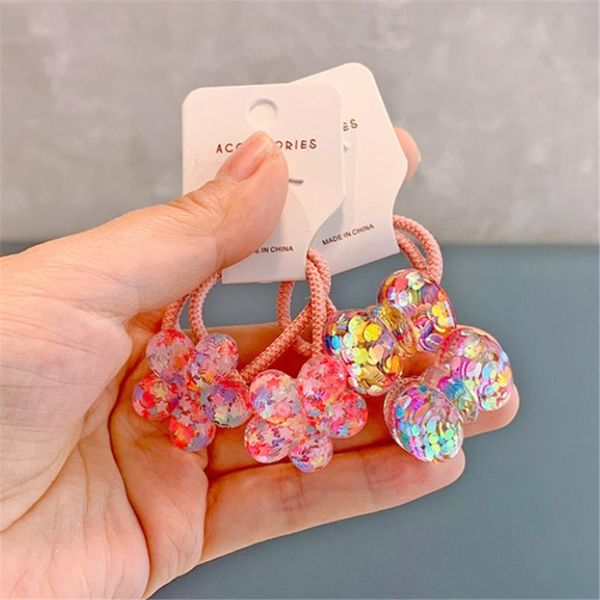 

5set/lot cute quicksand festival elastic hair bands for girl bow cherry rope transparent fruit flower headbands accessories, Slivery;white