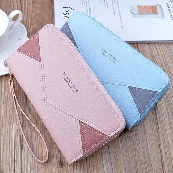 

double zip wallet clutch long fashion contrast color mother large capacity litchi for women wallets, Red;black