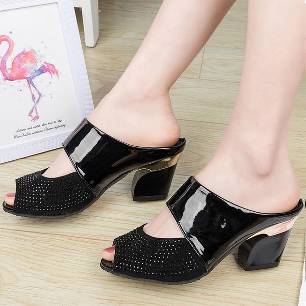 

summer women peep toe high heels women's sequined cloth woman thick heel female fashion shoes ladies sandals, Black
