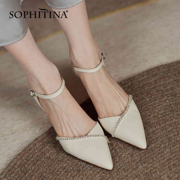 

sophitina cover heel women sandals luxury genuine leather stiletto shoes pointed party ladies shoes summer ao785 210513, Black