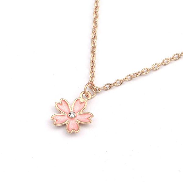 

romantic pink cherry blossom pendant necklace charming women's party gold color clavicle chain fashion girl jewelry gift necklaces, Silver