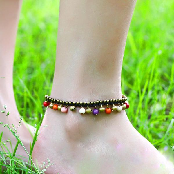 

anklets bohemian braided ankle bracelet for women girls copper beads bell anklet summer beach jewelry, Red;blue