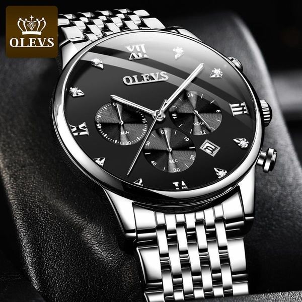 

wristwatches luxury mens fashion watch quartz waterproof chronograph watches man stainless steel date male clock relogio masculino black, Slivery;brown