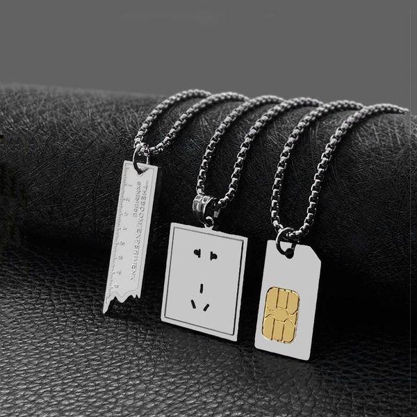 

pendant necklaces fashion retro brand broken ruler socket phone card chip hip-hop jewelry, Silver