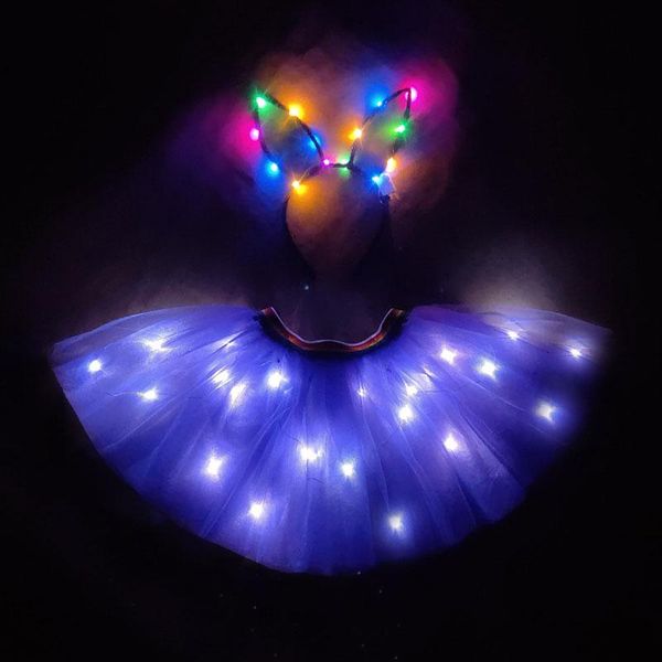 

skirts purple light up girls clothes tutu led skirt set princess party tutus tulle pettiskirt children ballet tron dance clothing, Blue