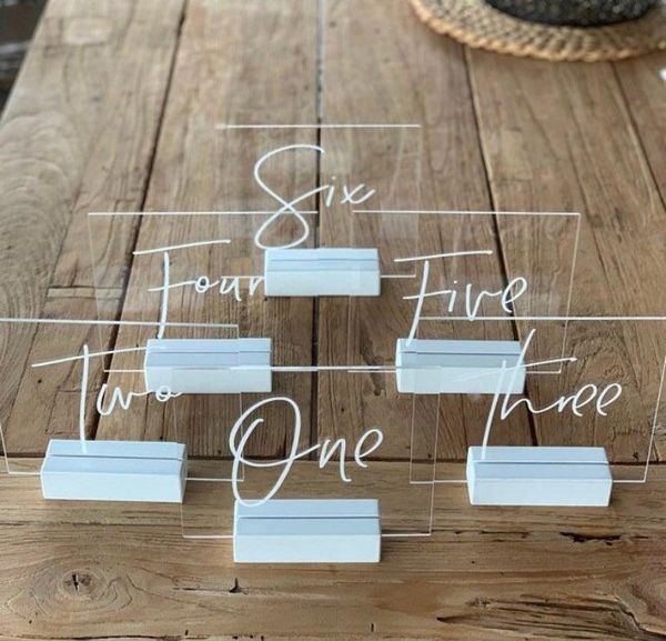 

party decoration clear acrylic table numbers wedding shower reception restaurant modern formal elegant vintage rustic