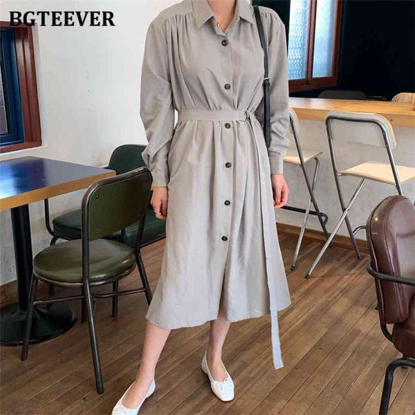

dresses stylish turn-down collar single-breasted women midi full sleeve loose belted female dress autumn 7piw, Black;gray