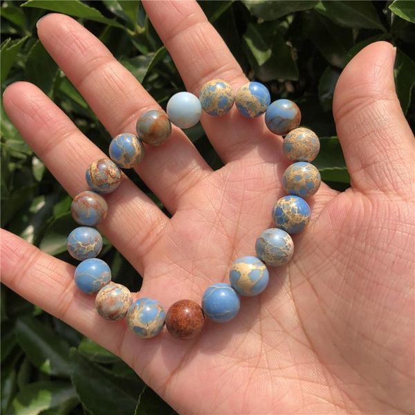 

natural stone blue color sea sediment jasper bracelet round bead crystal quartz healing jewelry gift beaded, strands, Black