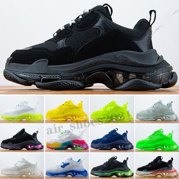 

2021 fashion men women casual dad shoes neon green 17fw sneakers tripler black pink crystal clear sole bottom platform, White;red
