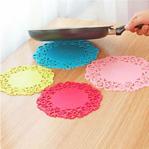

mats & pads hollow lace flower design round silicone table cups heat resistant hr