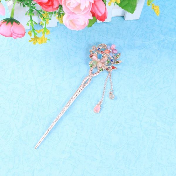 

hair clips vintage stick opal flower chopsticks decor chinese hairpins ancient clip (blue)