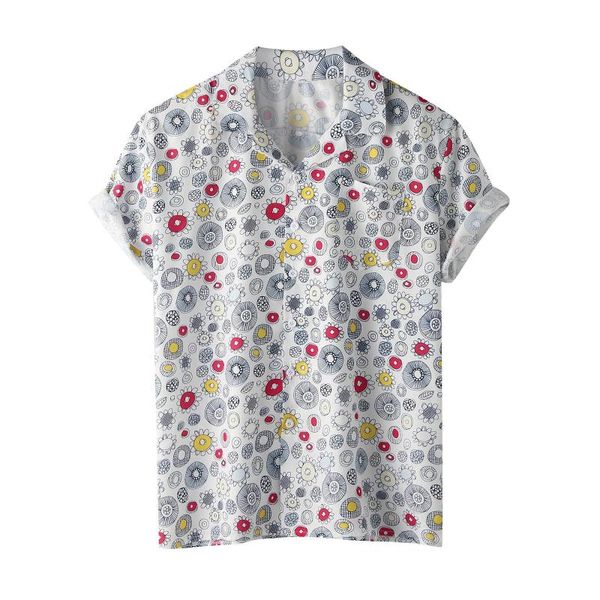 

men's casual shirts mens summer floral shirt blouse short sleeve printed with button loose drop, White;black