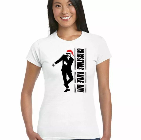 

christmas 2 tone ladies t-shirt the specials 2 tone ska madness reporter christmas top, White;black