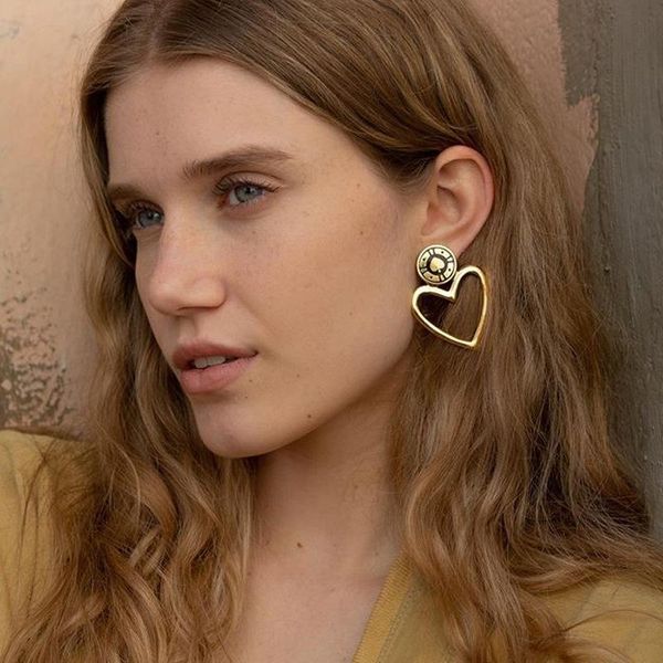 

dangle & chandelier vintage gold color heart earrings for women poker shape gothic big femme pendientes jewelry, Silver