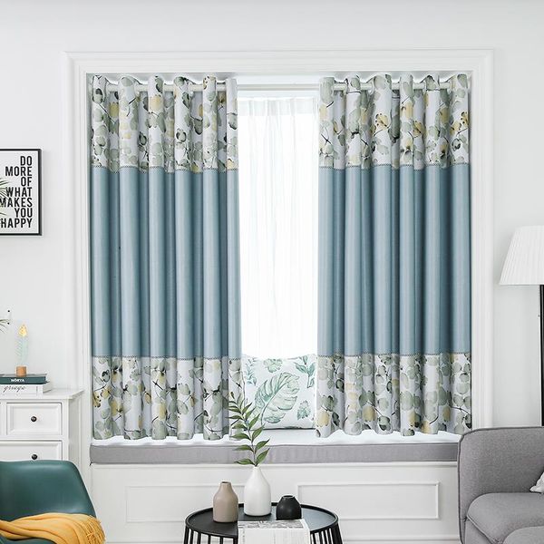 

curtain & drapes blue leaf printed short curtains for children room european style window living kids bedroom