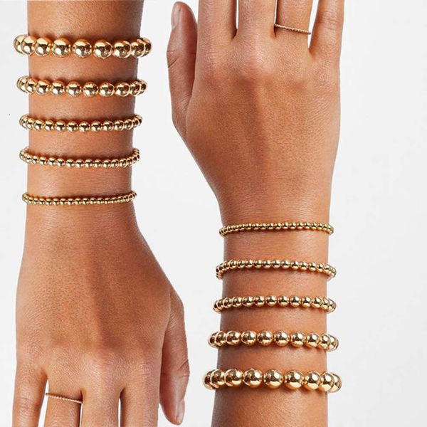 

simple fashion bohemian beaded hand jewelry does not fade 2mm-10mm gold bead bracelet for women, Black