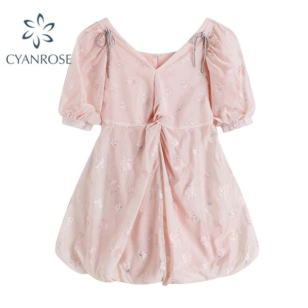 Vestido Fadas de Verão Mulheres Estilo Francês Renda Rosa Chiffon Doce Partido Noite Japão Kawaii Elegante Feminina 210515