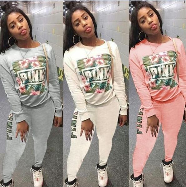 

floral print full regular women tracksuits sleeve winter tracksuit set overalls pant lady fashion two pieces suits casual, Gray