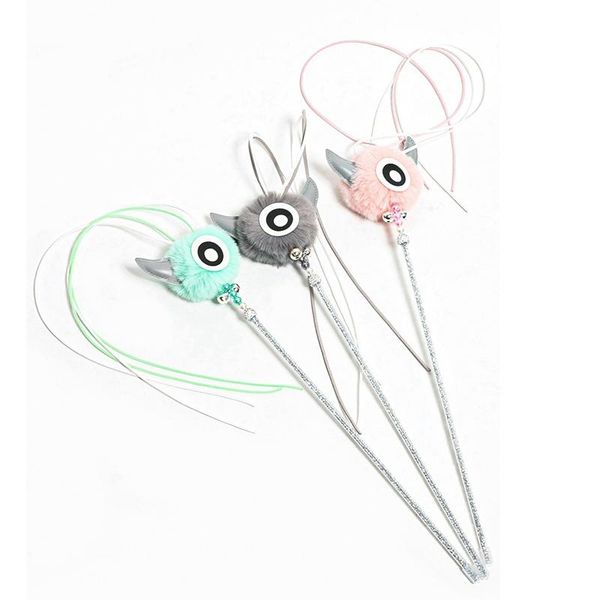 

cat toys interactive teaser wand toy with tassel, plush attachment, bell, long stick kitten play supplies