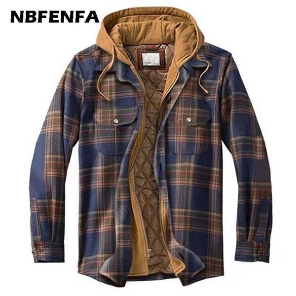

winter men jackets plaid coat male warm parkas hooded windbreaker outwear overall clothing casual loose sport jacket lx077 211126, Black;brown