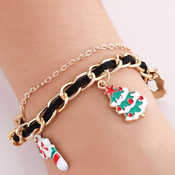 

charm bracelets christmas snowman bell tree bracelet set alloy jewelry men's hand screw ladies red women's gifts, Golden;silver