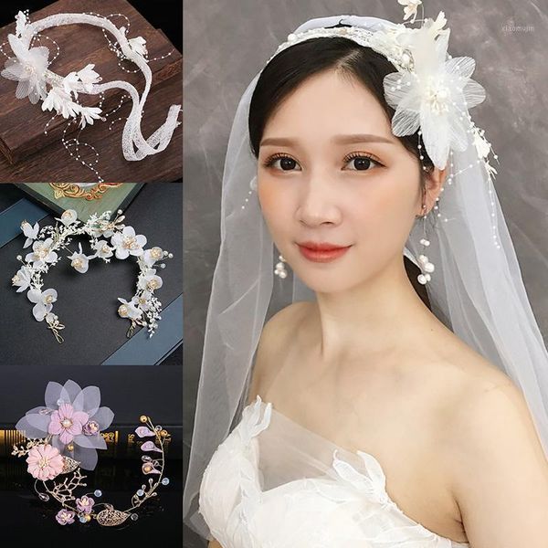 

hair clips & barrettes korean fashion elegant exquisite bride wedding accessories crystal tiaras flower pearl girls fantasy ornament hairban, Golden;silver