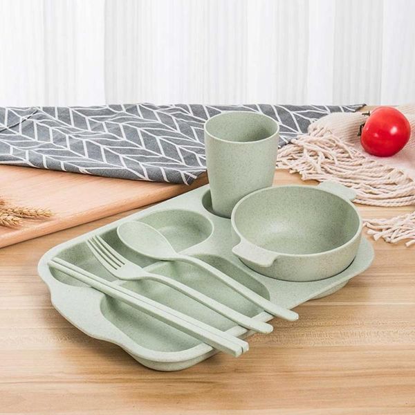 

6pcs cup kindergarten feeding baby tableware set eating dinnerware student dinner plate children training home wheat straw sets
