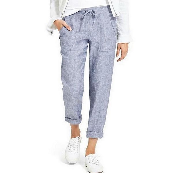 

women's pants & capris 2021 women high waist leisure long trousers korean style straight solid color womens cotton linen all-match fema, Black;white