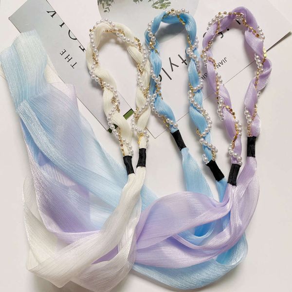 

pearl rhinestone female binding fairy ribbon braided chain ribbon fairy, Black;brown