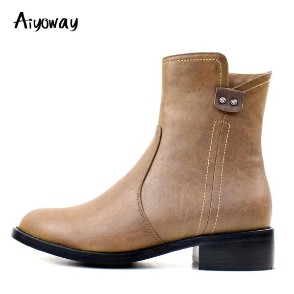 

boots aiyoway women ankle autumn winter party ladies round toe low heel casual booties zipper up brown us size 5-12, Black