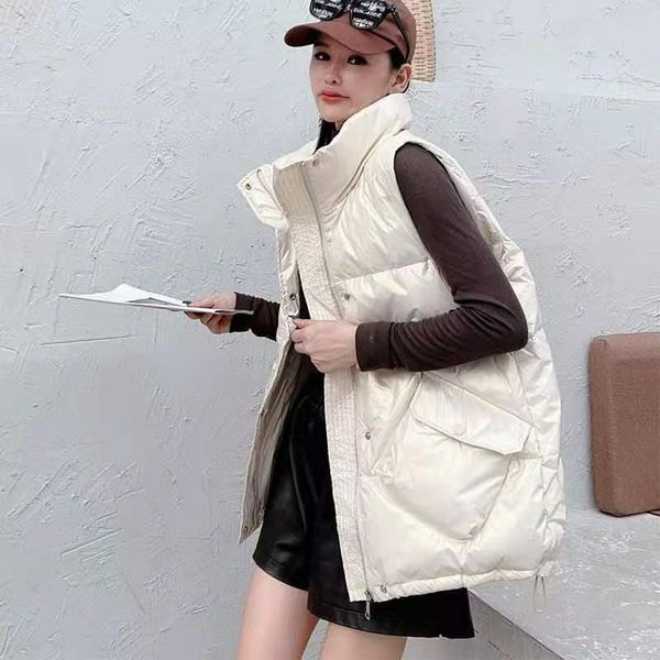 

women's vests 2021 women sleeveless vest winter warm plus size down cotton padded jacket female stand collar waistcoat x394, Black;white