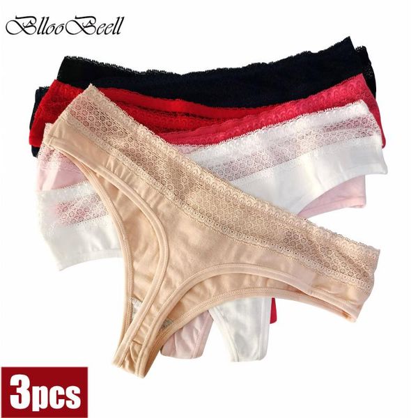 

women's panties 3pcs low waist underwear thong lace cotton g-string for women summer tanga female soft ladies lingerie, Black;pink