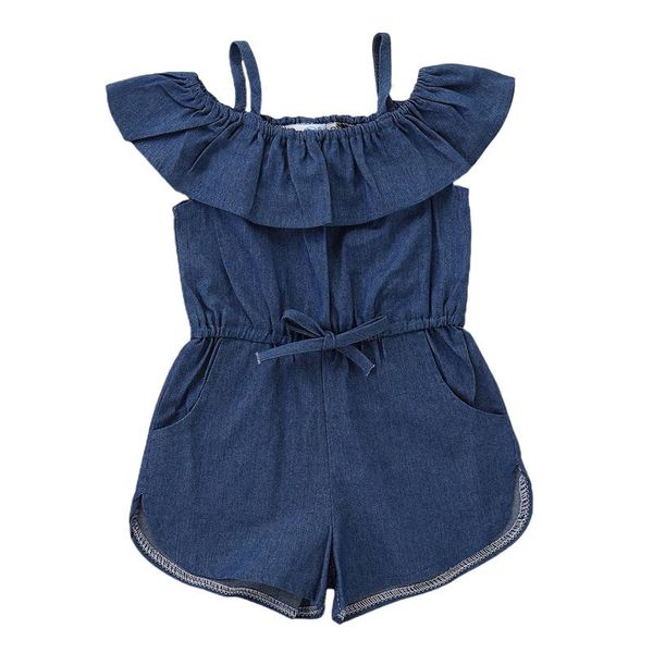 

kids girls jumpsuit solid color round neck sleeve playsuits one-piece pants for summer fall 1-6 years jumpsuits, Blue