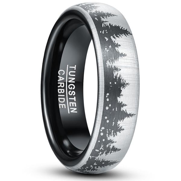 

wedding rings 6mm black laser forest fir tree christmas pattern tungsten carbide ring men's fashion jewelry, Slivery;golden