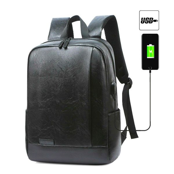 

men's pu leather backpack college student schoolbag large capacity travel waterproof business computer outdoor